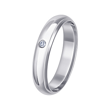 Классическое обручальное кольцо из белого золота с бриллиантом 112-010-540