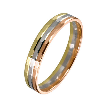 Обручальное кольцо из трех видов золота с гранями 490-000-912