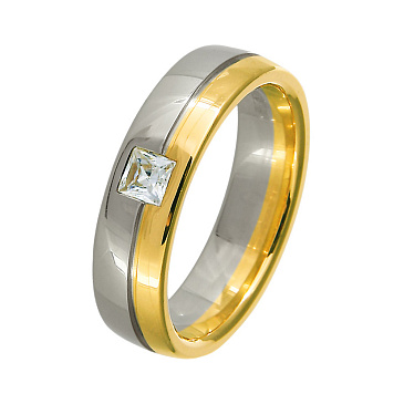 Обручальное кольцо двухсплавное с бриллиантом 442-010-307