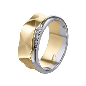 Обручальное кольцо из желтого и белого золота мятый металл 931759Б
