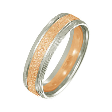Обручальное кольцо из белого и красного золота с матовой серединой 480-000-964