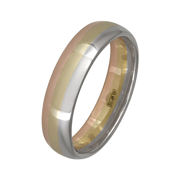 Обручальное кольцо из трех видов золота шириной 5 мм 490-000-928