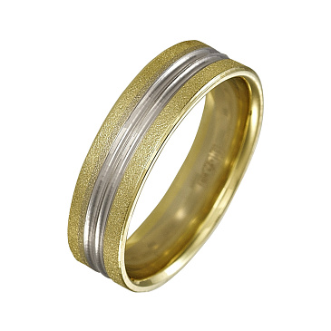 Обручальное кольцо широкое из желтого и белого золота с матированием 460-000-392