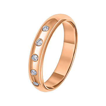 Классическое гладкое обручальное кольцо из красного золота с бриллиантами 102-050-540