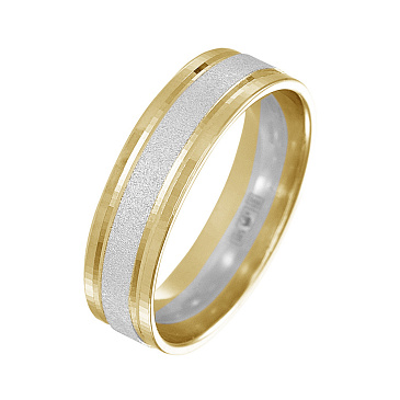 Обручальное кольцо широкое из двух видов золота с матовой серединой 460-000-877