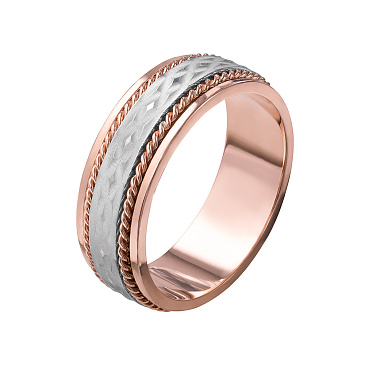 Обручальное кольцо двухсплавное с гранью и плетением 430-000-409