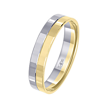 Обручальное кольцо из желтого и белого золота прямое 440-000-915