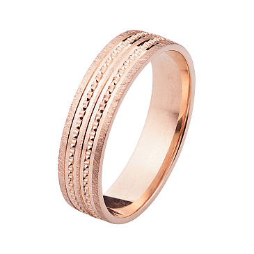 Обручальное кольцо широкое из красного золота с узором 500-000-055