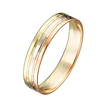 Обручальное кольцо из трех видов золота прямое 490-000-335