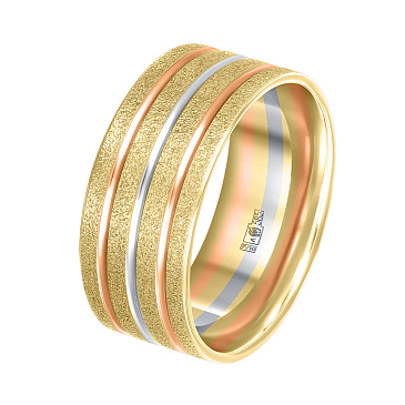Обручальное кольцо из желтого, красного и белого золота широкое 490-000-456